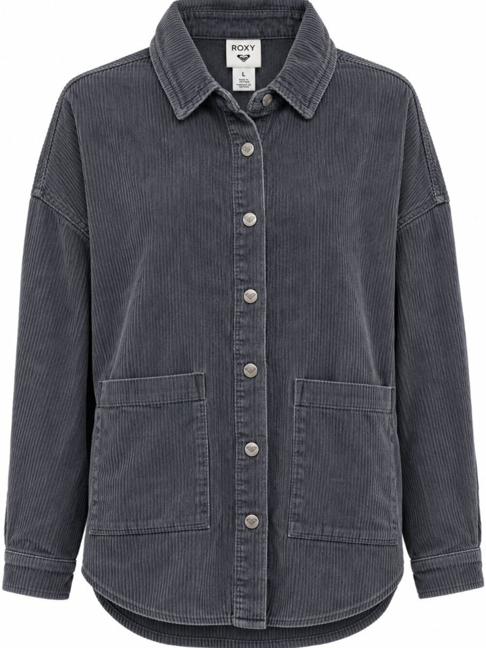 NWT ROXY Kick Back Washed Cord Corduroy Shacket Women’s L Phantom Gray